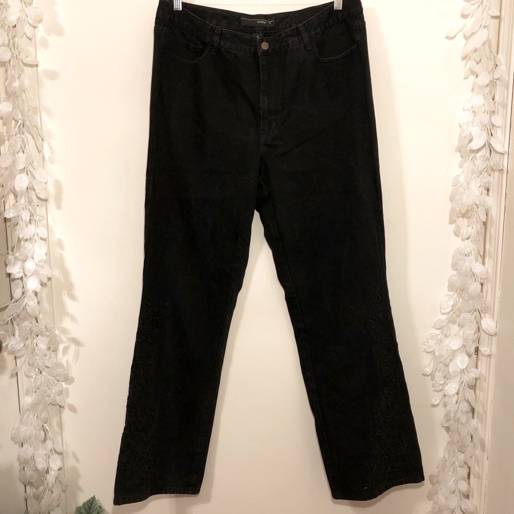 Venezia black straight leg jeans with embroidery